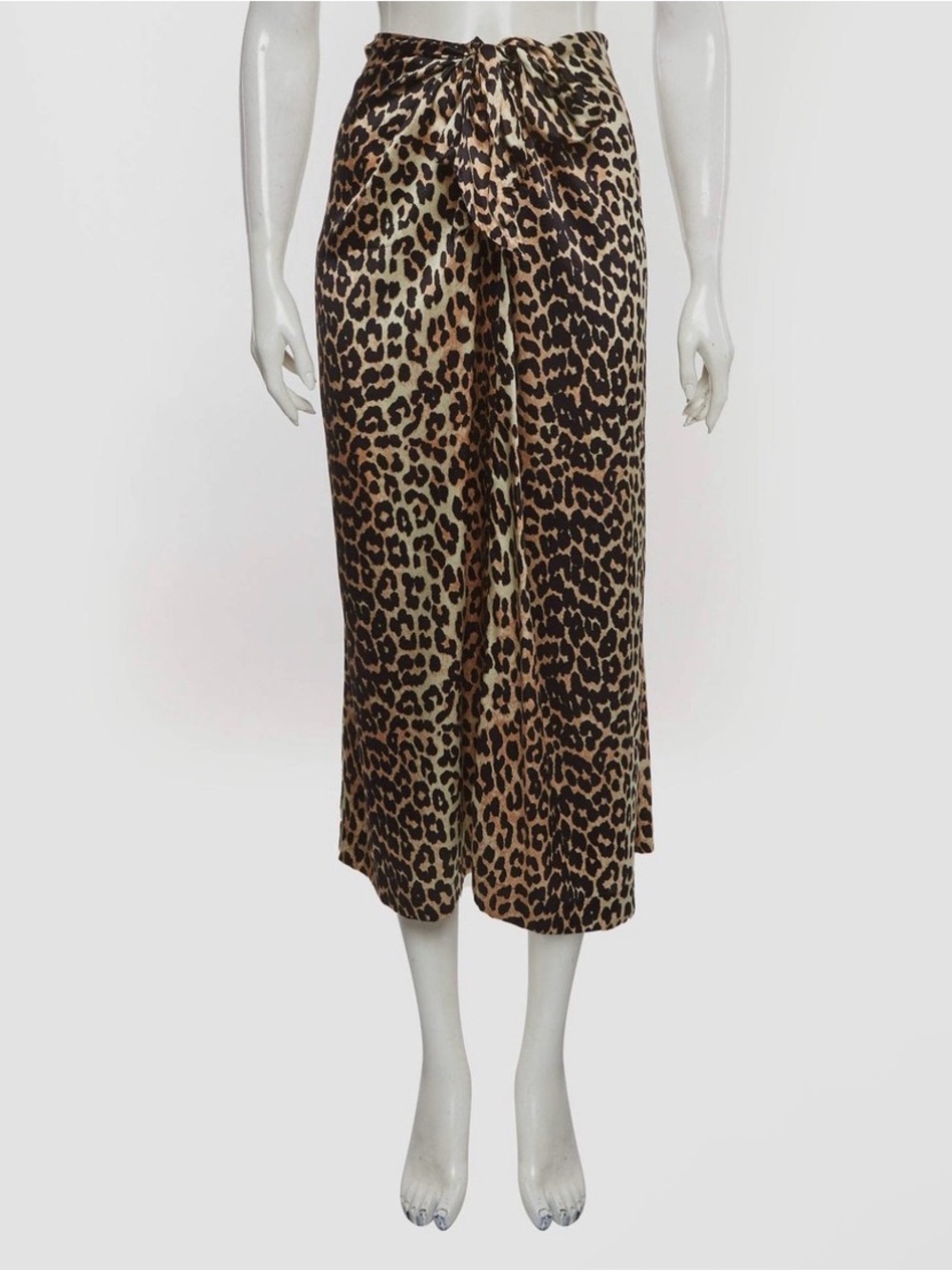 Ganni Leopard-Print Knot-Detail Midi Silk Skirt